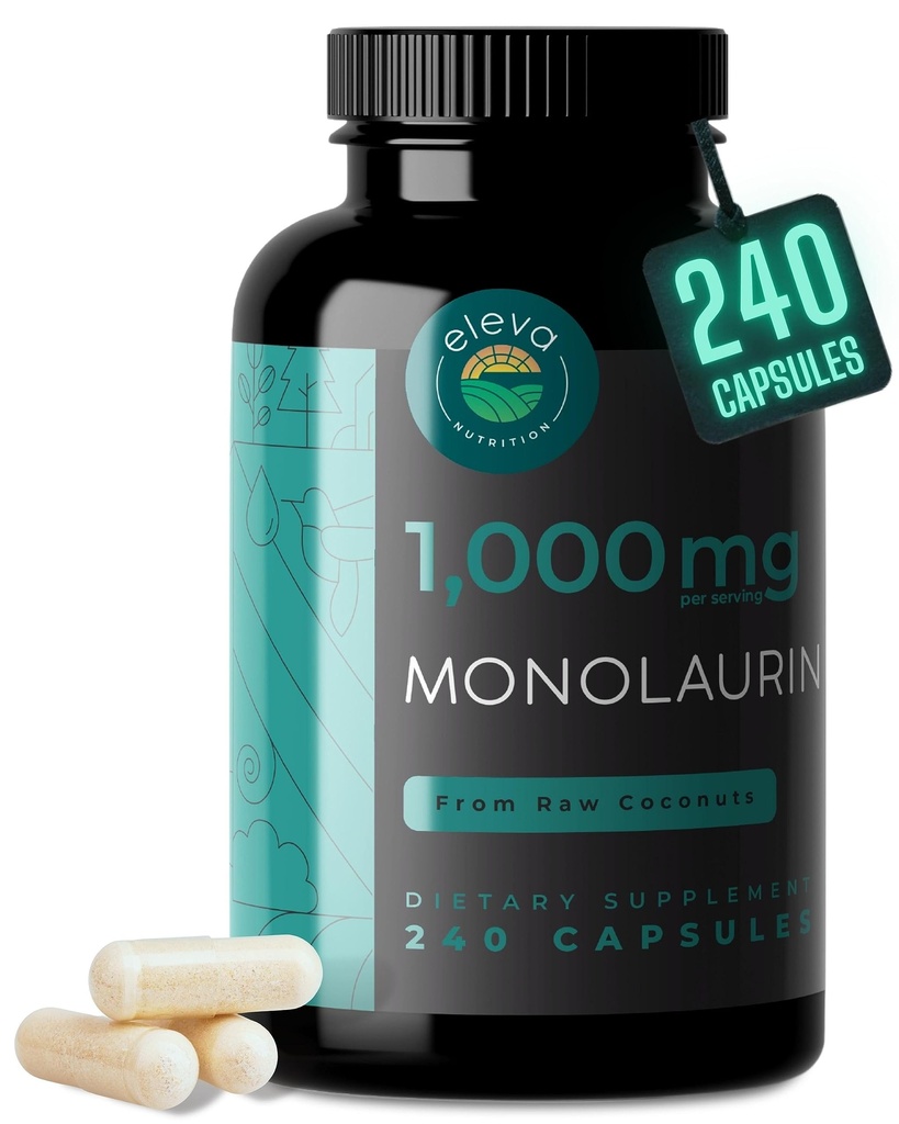 Monolaurin 1000mg Kapseln — Hergestellt mit reinem Glycerol und Lauric Säure aus roher Kokosnuss — Natürliche Vegane- Non-GMO und Soja frei — 240 Kapseln
