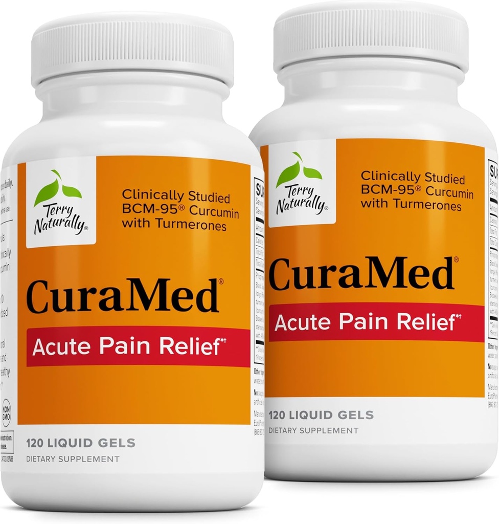 Terry Natürlich CuraMed Akute Schmerzlinderung - Ergänzung mit BCM-95 Curcumin & BOS-10 Boswellia - Schwarzes Sesam Öl zur Unterstützung Relief von okzialen Störungen - 120 Flüssige Gele (Pack von 2)