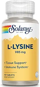 Solaray L-Lysine - 90 Compresse - Supporto di sistema immunitario e tessuto - Vegan, Non OGM - 30 Serve