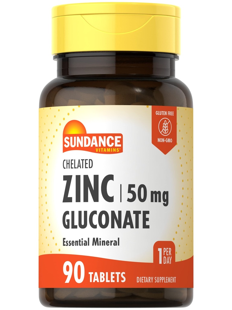 Sundance Zink Ergänzung 50mg | 90 Tabletten | Chelat Essential Mineral | Vegetarisch, Non-GMO und Glutenfrei