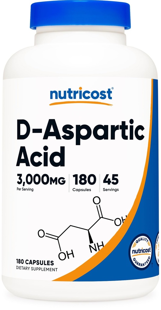 Nutricost D-Aspartic Acid (DAA) Capsule 3000mg Per Serving (180 capsule) - Non OGM