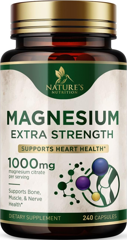 Magnesium Mineral Supplement 1000 mg - Hohe Potenz Magnesium Citrat für Knochen, Herzgesundheit, Nerves & Muskelunterstützung, Nature's Magnesium Complex for Whole Body Support, Bottled in USA - 240 Kapseln