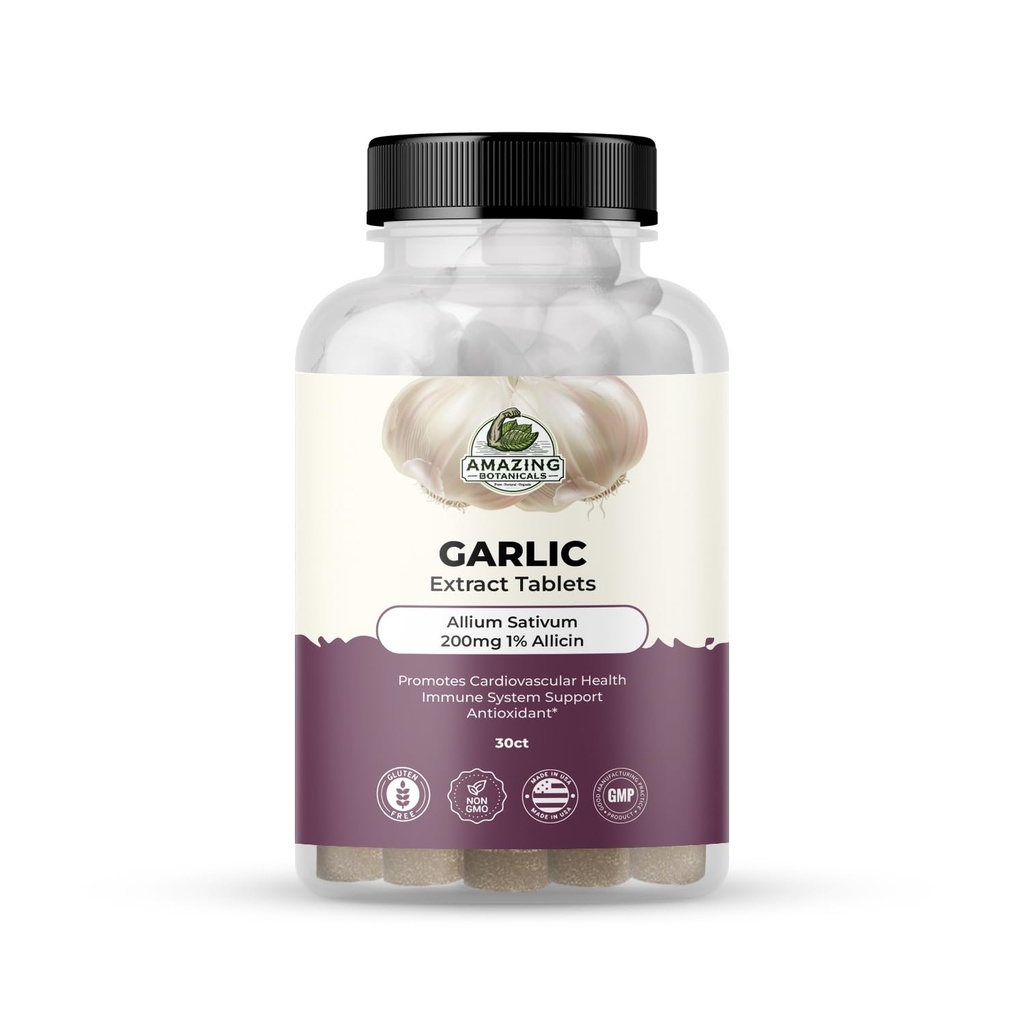 Stupefacente Botanicals Aglio Estratto di compresse - Allium Sativum 200mg, 1% Allicin - Supplemento di erbe ad alta potenza per il benessere e la vitalità - 30 Conte