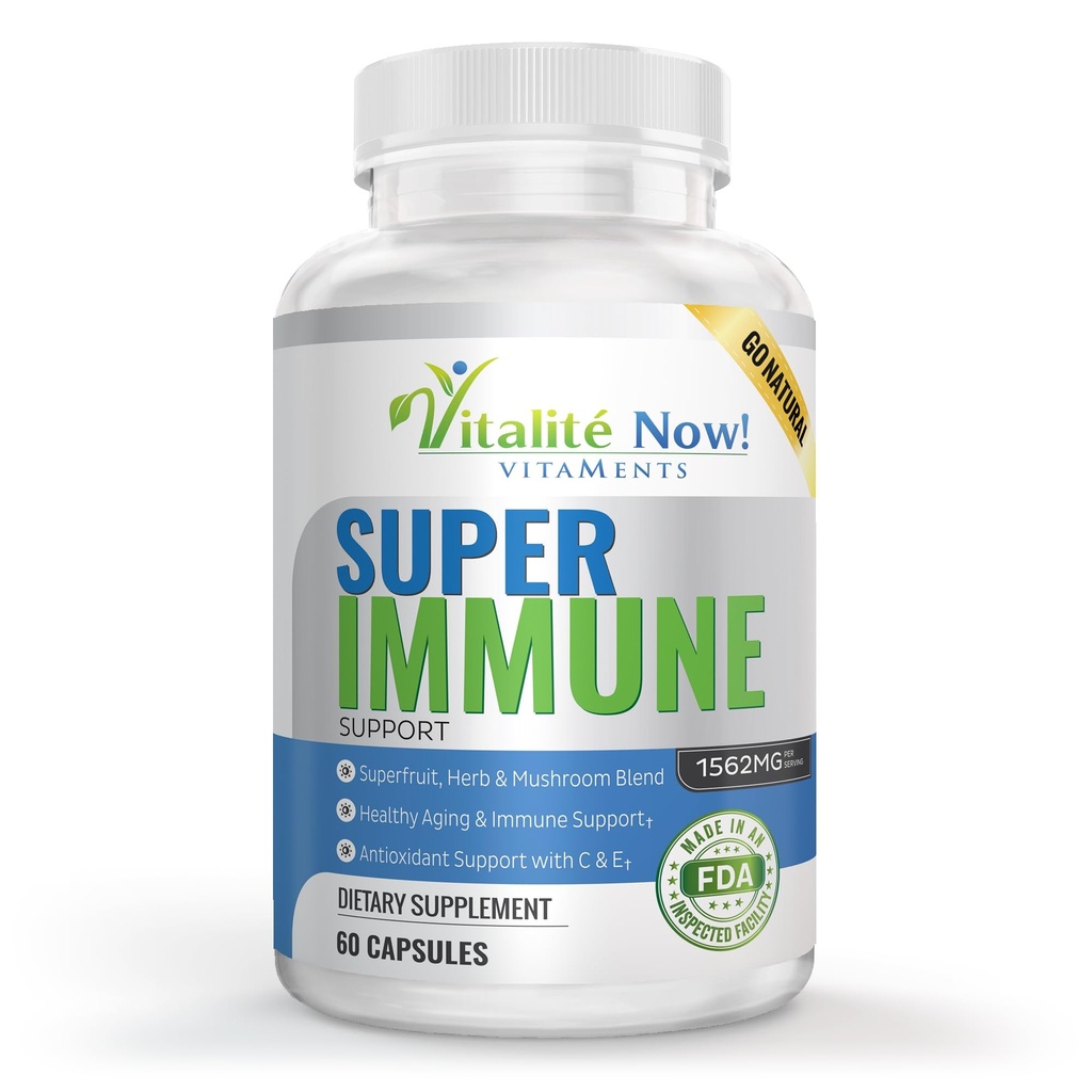 Super Wellness Immune Booster - Supporto per l'immunità di Quercetina, 25 Vitamine, Erbe, Superfoods, Funghi - Vitamine C & E - Selenio - Turmerico - Supplemento per la difesa immunitaria - 60 Capsule