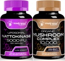Capsules de supplément de nattokinase - 5000 FU - Enzymes de l'extrait de natto japonais pur - 10000mg - 25 en 1 Capsules complexes de champignons