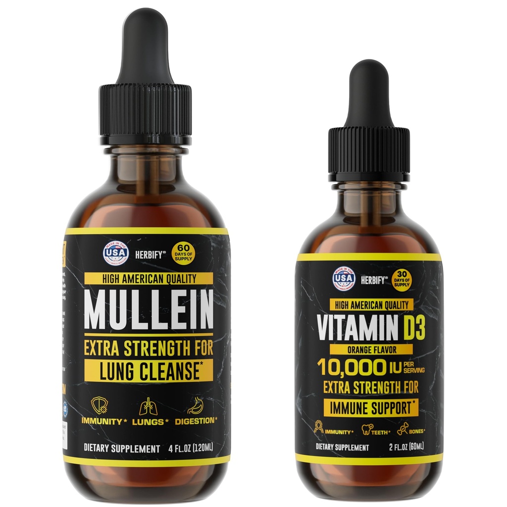HERBIFY Bundle - Estratto di foglie di Mullein & Vitamin D3 - Supporto respiratorio & Boost immunitario