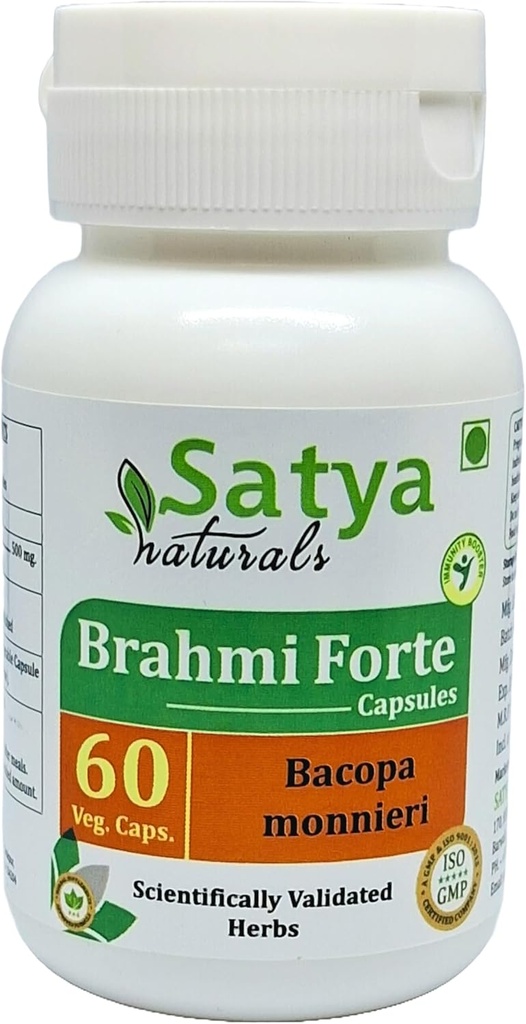 Brahmi Forte Kapseln 500 mg. 60 Veg. Kapsel | Brahmi (Bacopa Monnieri) Extrakt Kapseln für Männer und Frauen | Ayurvedische Kräuterergänzung / Heilmittel | 10:1 Forte (1 Flasche 60 Kapseln)