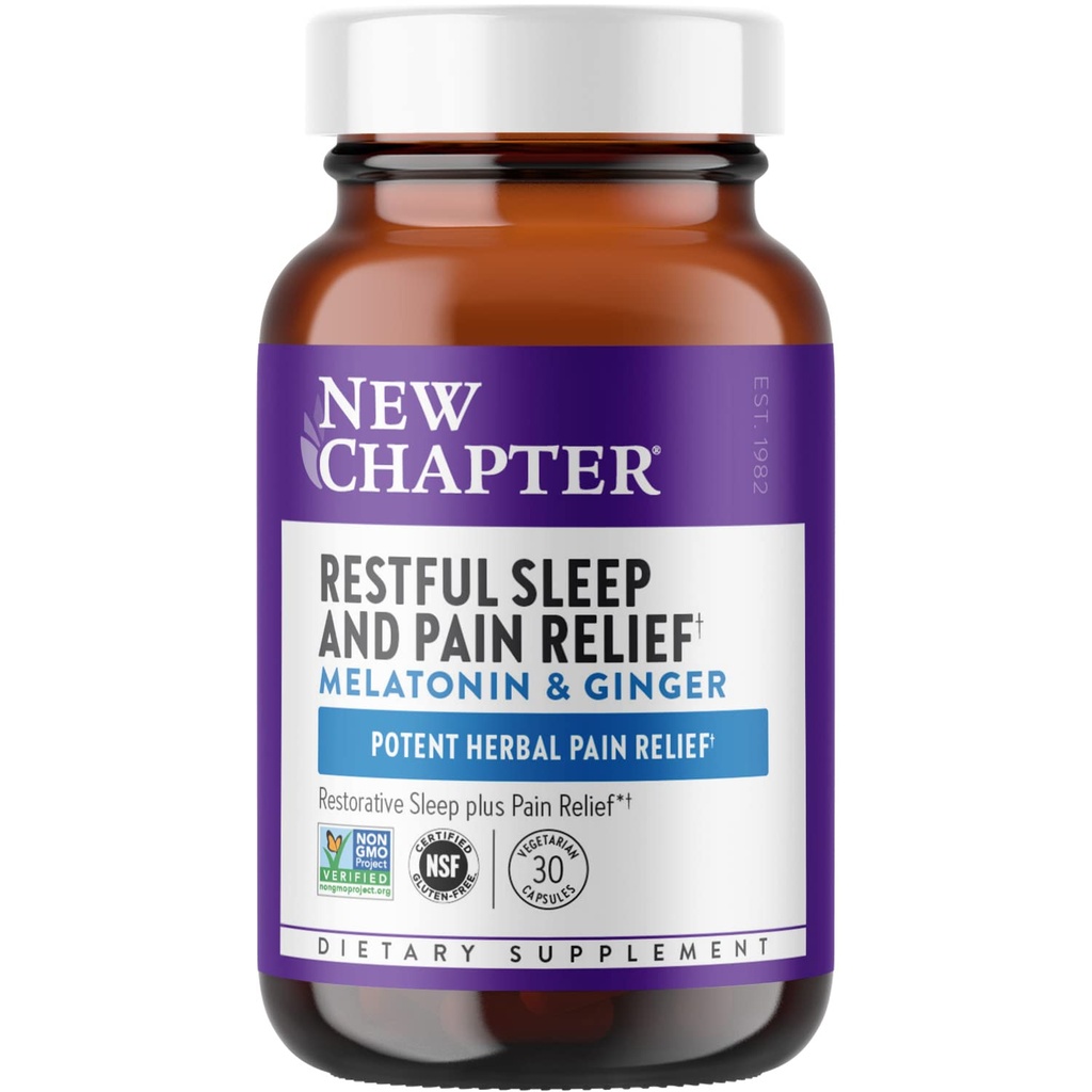 Nuovo Capitolo Sleep Aid, sonno riposante e sollievo dal dolore, Melatonin & Ginger Sleep Supplement, Gluten Free e Non OGM, 30 capsule vegetariane