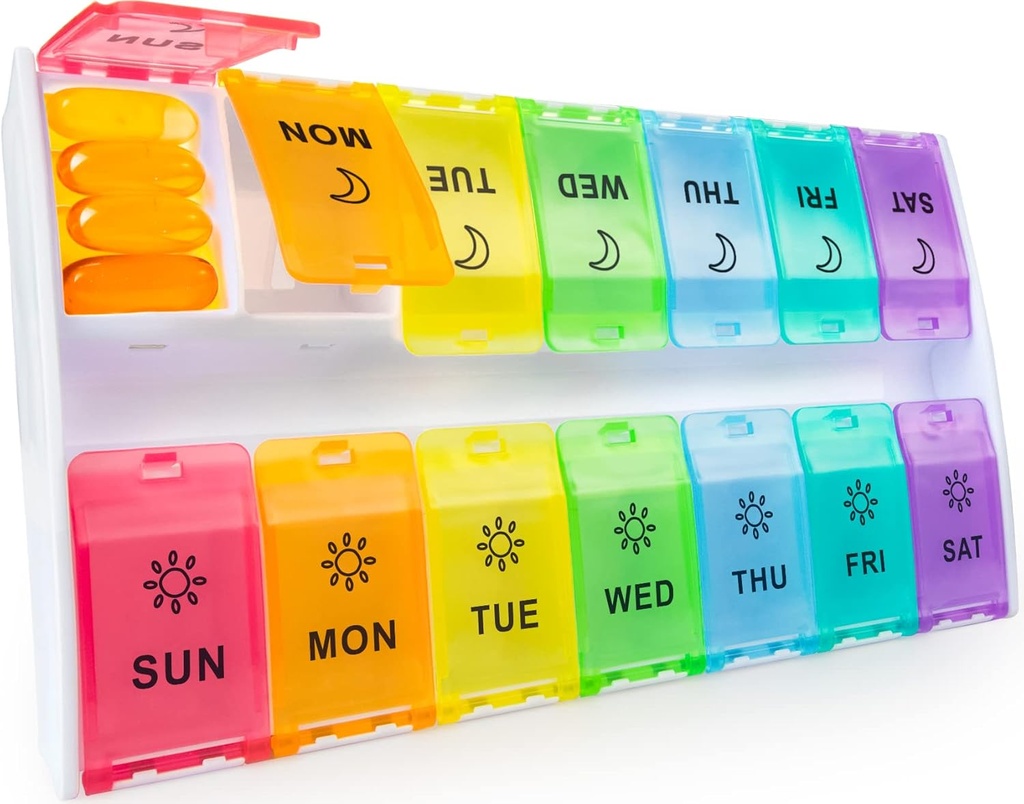 Mossime XL Large Pill Organizer 2 fois par jour, boîte à pilules am Pm hebdomadaire avec lides à charnières, 7 jours de médecine cas de pilule vitaminée, contenant quotidien de pilule, grand organisateur de médicaments pour le supplément