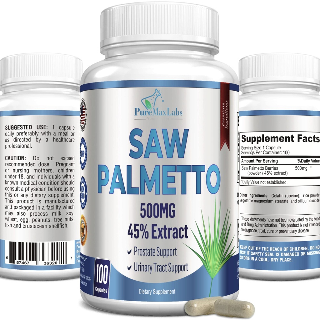 Extra Strength Saw Palmetto - 45% Extrakt Prostata-Ergänzung, Verringern Sie häufige Urination, DHT Blocker für Haarwachstum, Non-GMO, 100 Kapseln