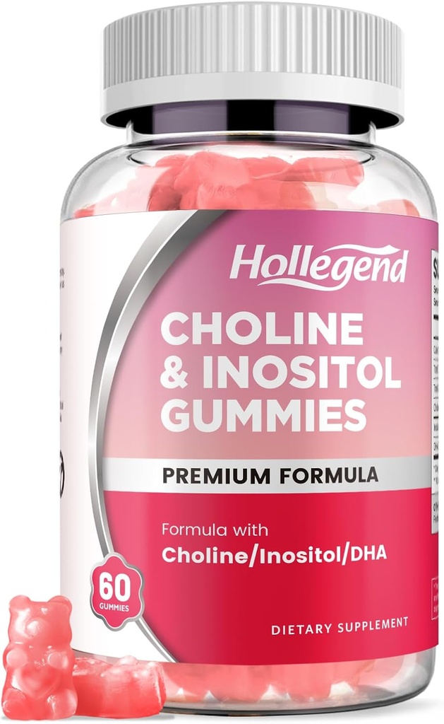 Pränatale Choline Inositol Gummie, Kaubare Choline-Ergänzung mit DHA, Pränatales Vitamin für Damen und Kinder, Unterstützung Nervöses System, Immun- & Gehirn-Gesundheit, Vegan Erdbeeren-Flaschen, Zuckerfrei, 60 Ct