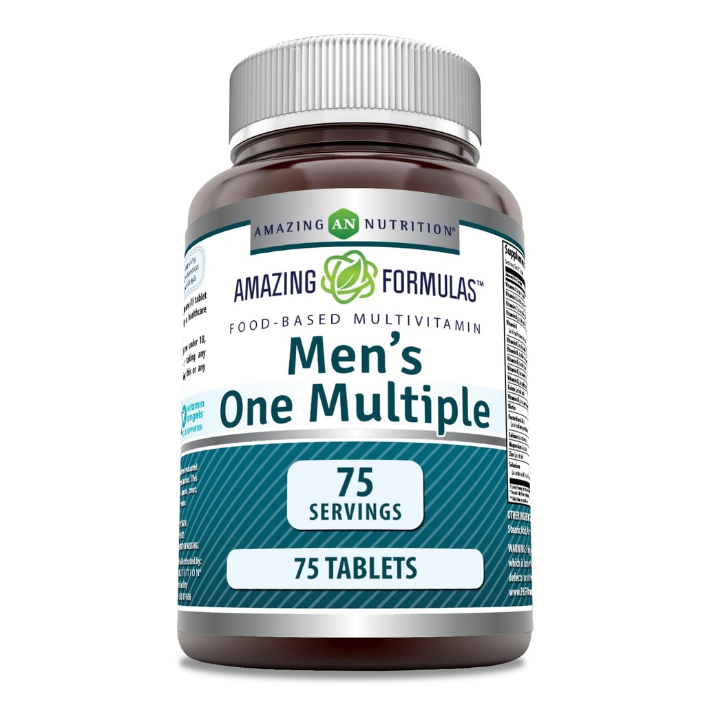 Stupefacente Formulas Multivitaminico maschile | Alimentare basato | Compresse Supplemento | Perfetta miscela di vitamine, minerali, 25 milioni di CFU probiotici & Food-Based enzimi (1 pacchetto, 75 conte)