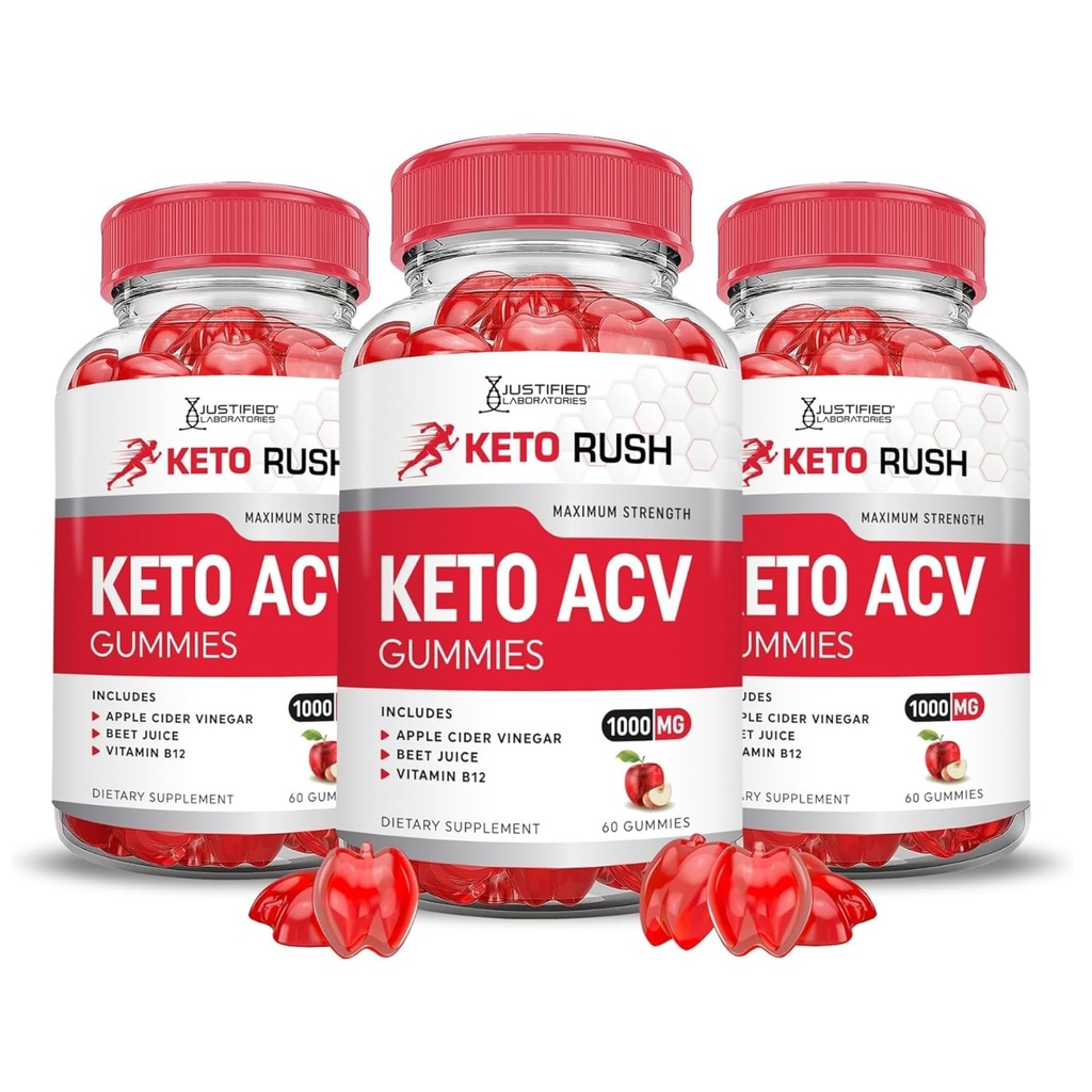 Justified Laboratories (3 Pack Keto Rush Keto ACV Apfel Apfel Apfelessig Boost Formuliert mit Granatapfel-Eisensaft Pulver B12 Vegan Non GMO 180 Gummis