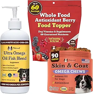 Natural Dog Company Skin & Coat Health Bundle mit Omega-3, DHA und Antioxidantien für Hunde, unterstützt gesünde Haut, glänzende Mantel, und allgemeines Wellness Ideal für trockene Haut Relief & Enhancing Hundemantel