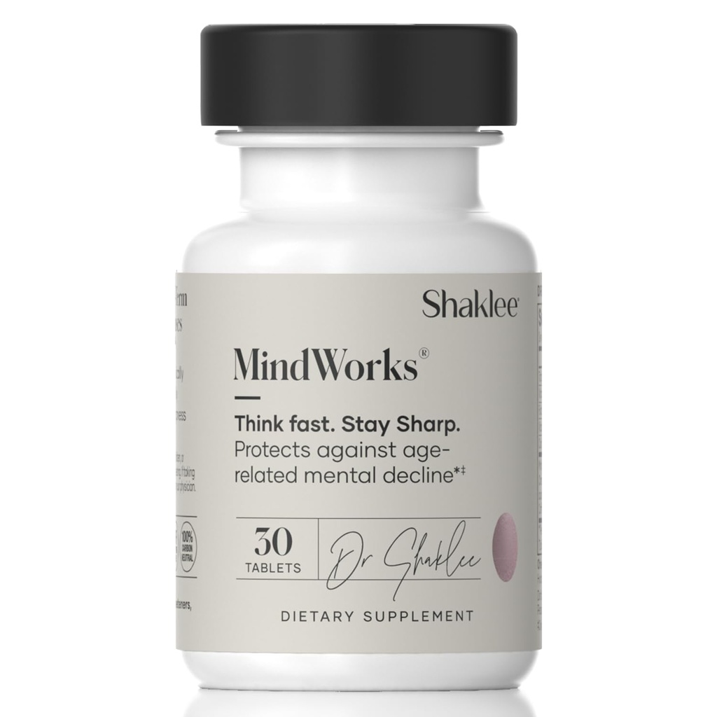 Shaklee MindWorks® - Supplément santé du cerveau pour la netteté et la concentration cérébrale - Nutriments et extraits soutenus - Polyphénols de graines de raisin de Chardonnay, extrait de Guarana, vitamines B6, B12, folate - 30 comprimés