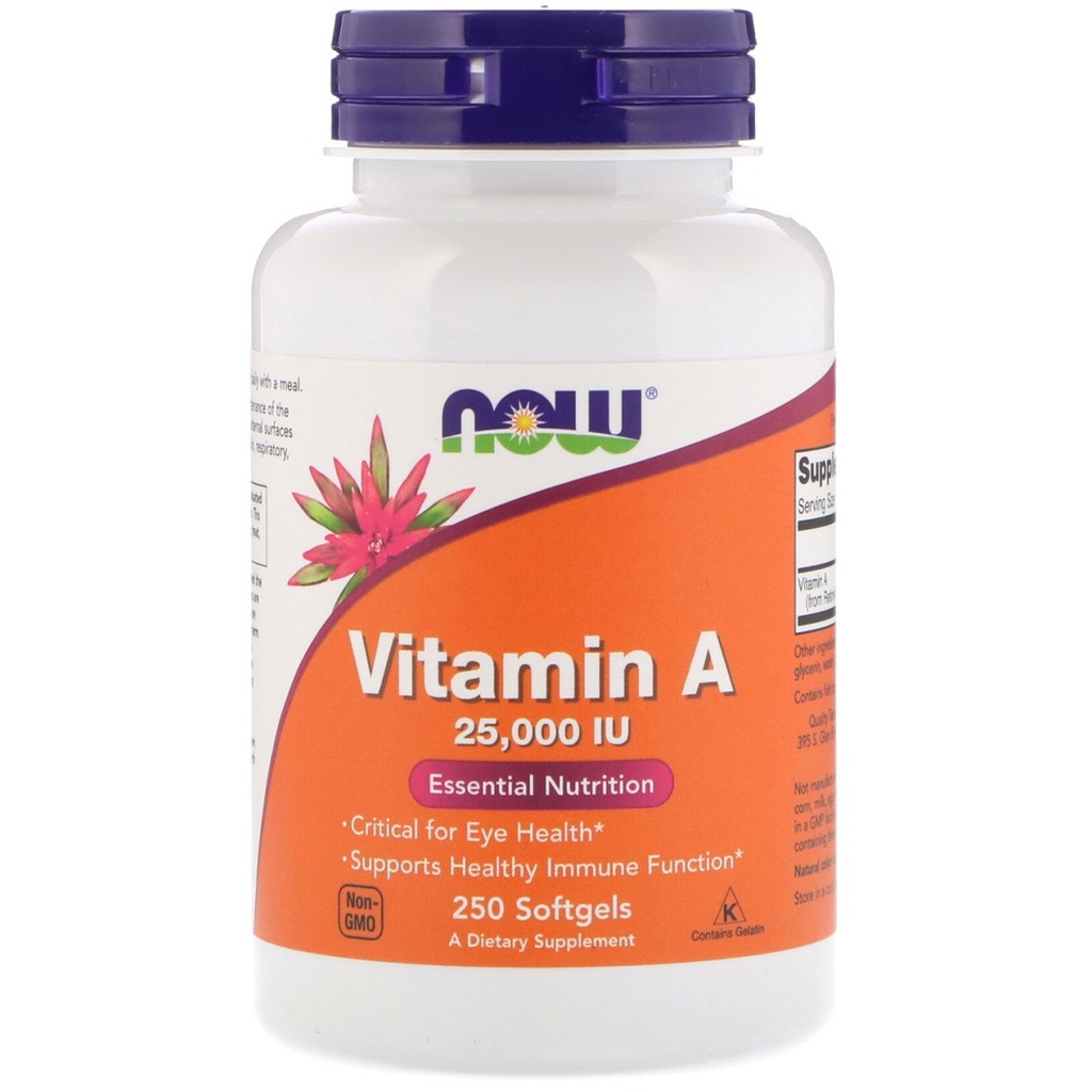 Ora alimenti vitamina A, 25000 UI da olio di fegato di pesce, 250 Softgels (Pack of 2)