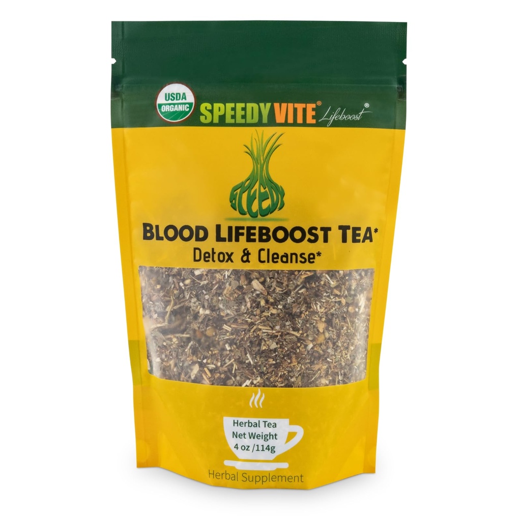 SpeedyVite® Blood Lifeboost Tea purifie et soutient l'élimination naturelle des déchets chimiques excédentaires du flux sanguin.