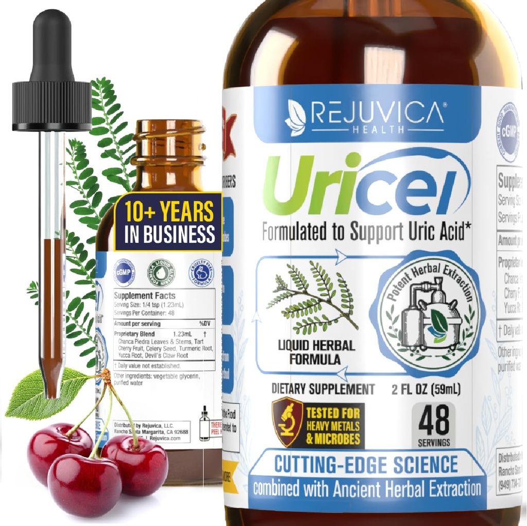 Uricel - Supplément avancé de soutien et de nettoyage de l'acide Urique - Joint & Rein Support - Livraison liquide pour une meilleure absorption - Tart Cherry, Chanca Piedra, Celery Seed & Turmeric - 2 fl oz
