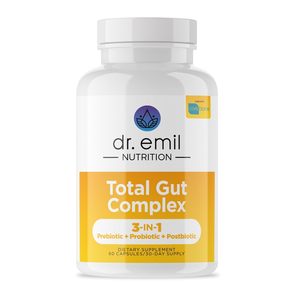 DR. EMIL NUTRITION Frauen & Männer Total Gut Health Complex | Prebiotic + Probiotic + Postbiotic Gut Health Supplements | Probiotics Digestive Health & Gut Health | 60 Kapseln