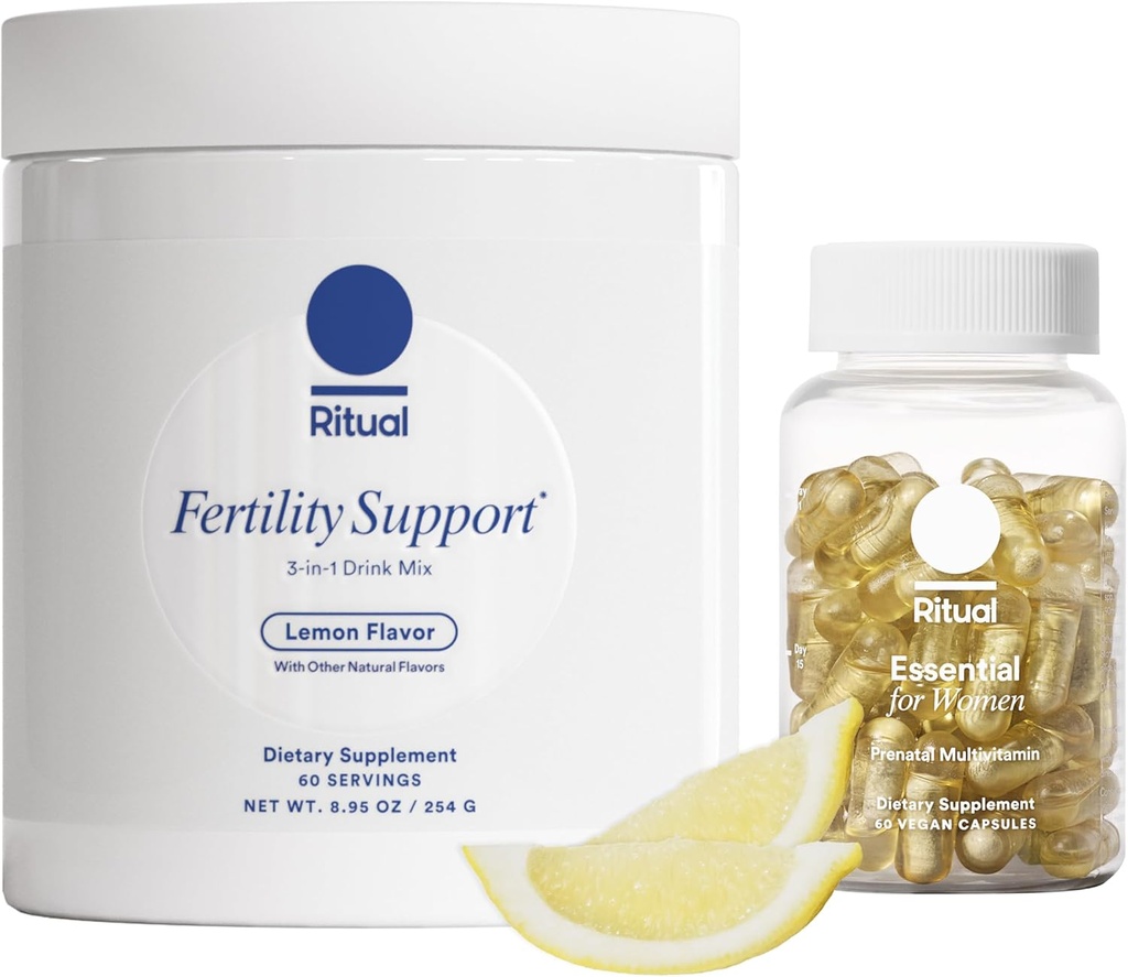 Ensemble de préconception rituelle : essentiel pour les femmes Multivitamine prénatale et Lemony Supplément de soutien de la fertilité avec NAC, CoQ10 et Myo-Inositol. Vegan et formulé pour la soutenir.*