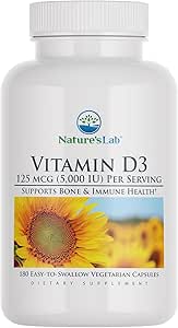 Vitamina di laboratorio della natura D3 5000 IU 180ct (6 mesi di alimentazione) per il supporto immunitario e le ossa sane senza glutine, non OGM