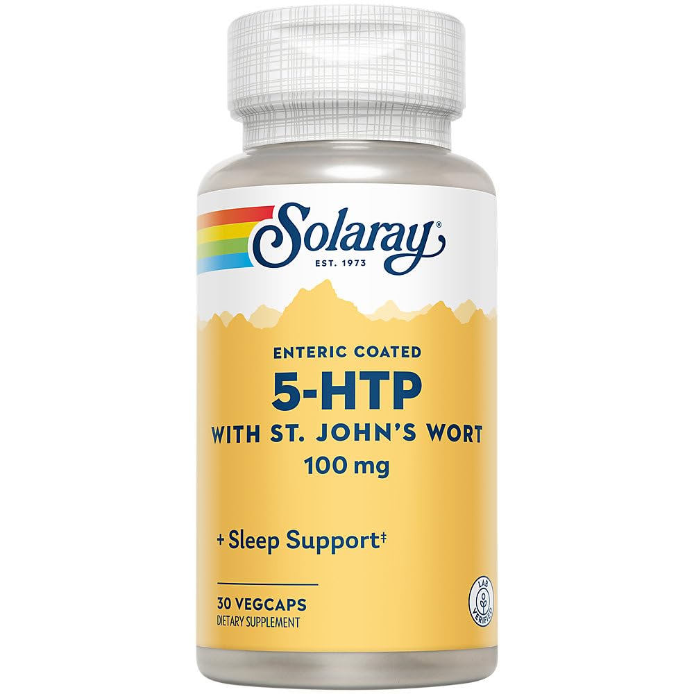 SOLARAY 5-HTP Plus St John's Wort - 30 Enteric-Coated Capsules - 100 mg - 30 Portionen