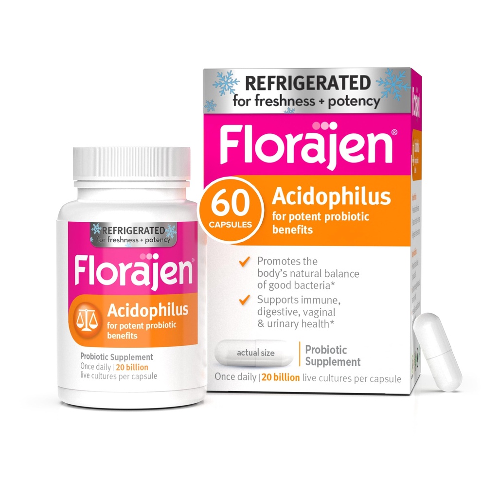 Florajen Acidophilus High Potency Refrigerated unterstützt Gesamtgesundheit, 20 Billion CFUs für Potent Probiotic Benefits, Unflavored, 60 Count