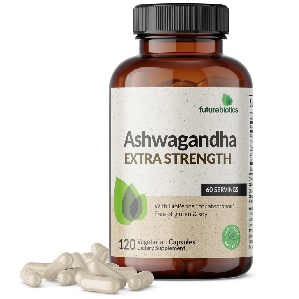 Zukunftsbiotika Ashwagandha Extra Strength Stress & Mood Support mit BioPerine - Non GMO Formula, 120 Vegetarische Kapseln