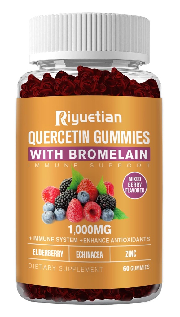 Quercetin mit Bromelain, Zink & Vitamin C - Herz-Kreislauf,Aging Support Kaubare Vitamine -Vegan - Pure Quercetin für Kinder und Erwachsene - Non-GMO 60 Count