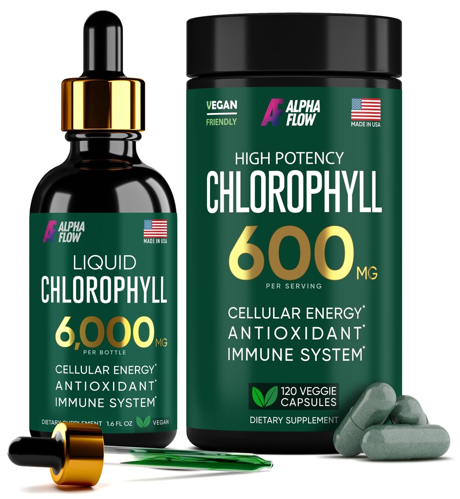 (Bundle) Gocce di clorofilla liquide & capsule di clorofilla – Energia naturale, supporto immunitario, freschezza interna e supplemento antiossidante