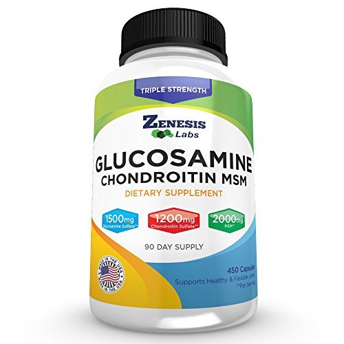 Zenesis Labs Glucosamine Sulfate + Condroitina + MSM Combinazione Joint & Cartilage Supplement 450 capsule (Bulk 90 Day Supply) 1500mg, 1200mg, 2000mg per Serving