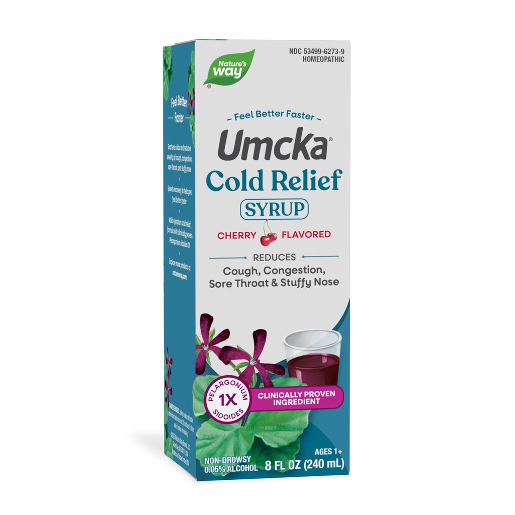 Nature's Way Cold Relief Syrup, Umcka, verkürzt Dauer & Reduziert Schwere, Multi-Symptom Cold Relief, Homöopathic, Phenylephrine Free, Non-Drowsy, Cherry Flavored, 8 Fl Oz (Packaging May Vary)