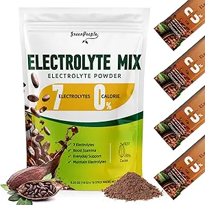 GREENPEOPLE Zero Sugar Electrolyte Powder Mix - Idratazione Packets, Cocoa Flavor - 7 Electrolytes - Vegan, Non-GMO - 16 Sticks