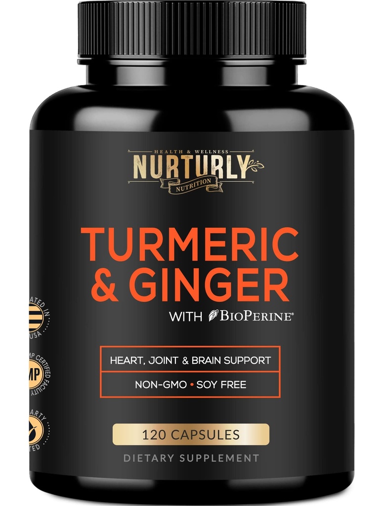 Kurkuma Curcumin mit BioPerine & Ginger, Schwarzer Pfeffer und 95% Curcuminoide - Hohe Absorption Kurkuma Ergänzungen für Herzgesundheit - Non-GMO, Glutenfrei - 120 Kapseln