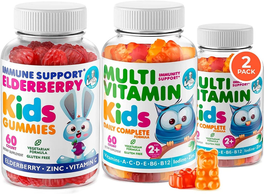 DR. MORITZ Healthy Kids' Essentials Pack - Kinder Elderberry Gummies (60 Count) mit Multivitamin (120 Count)