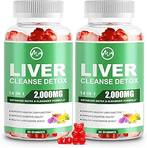 Liver Wellness Gummis, Sugar Free Liver Wellness Support Supplements mit 2000mg Milchdistel, Glutathion, Dandelion, Alpha Lipoic Acid, Artichoke, 2 Pack, 180 Count, Himbeer Flavor