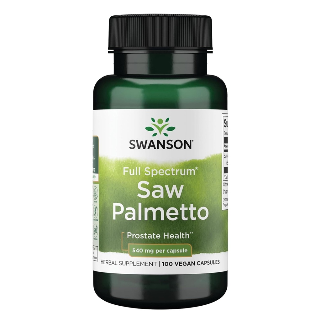 Swanson Saw Palmetto - Integratore a base di erbe Promozione della salute della prostata maschile - Integratore naturale per capelli e supporto sanitario urinario - 540 mg 100 capsule