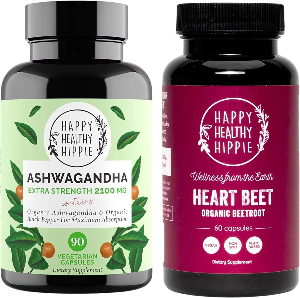 Happy Healthy Hippie Beetroot Capsule & Organic Ashwagandha Stress Support Supplemento Capsule