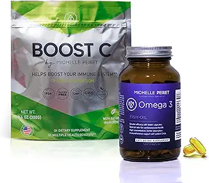 Olio di pesce Softgels & Vitamina C Blend, Vitamina Premium C Polvere & Omega-3 Protocollo, Energy Boosting, Vegan, senza glutine (1-mese di alimentazione)