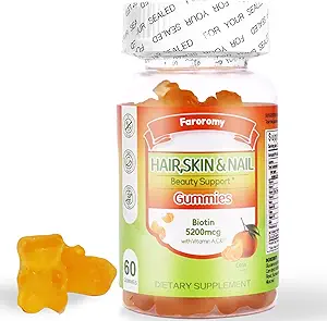 Gommies multivitamines pour adulte 5200mcg de biotine, multivitamines quotidiennes aromatisées aux agrumes avec des vitamines A, C, D3, E, B6 et B12, peau de zinc, croissance des cheveux, toute la santé