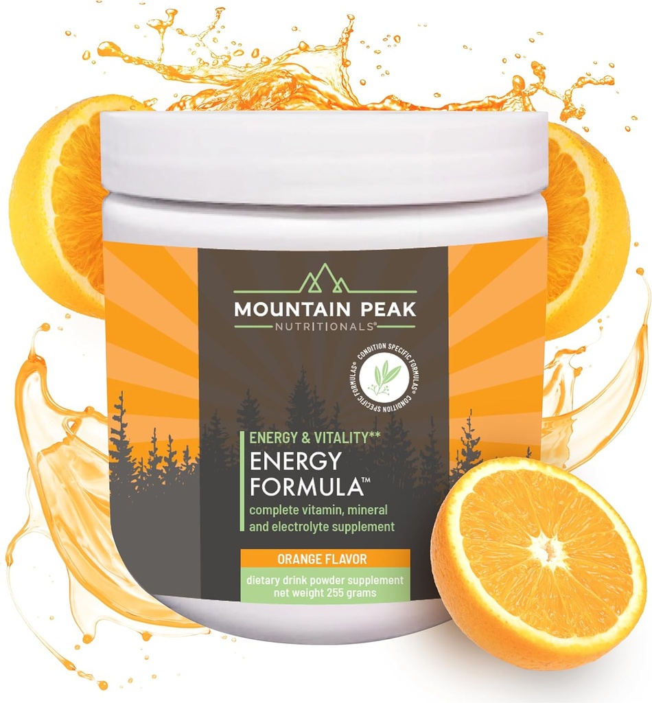 Nutrizione di picco di montagna Formula di energia - Tutto in una polvere multi-minerale - Nutrizione completa, Vitamina, Minerale e Integratore di elettroliti per gli uomini e le donne - Arancione Flavor (255g, 30 Serve)