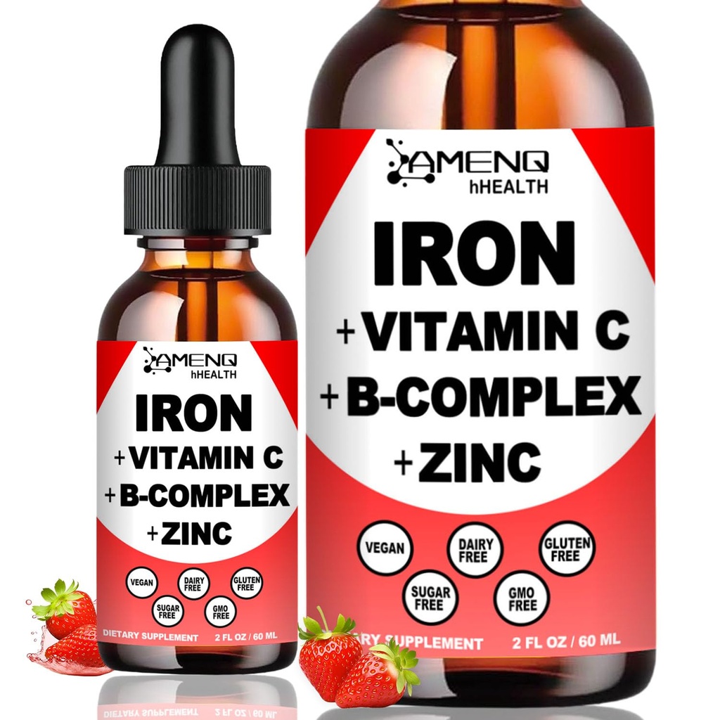 Liquid Iron Supplement w/Vitamin C, A, B-Complex, Vegan Iron Drops ad alta potenza Liquid Vitamina & Iron Supplementi per donne, uomini e bambini -Supporto Red Blood Cell, Energy, Anemia & Fatigue