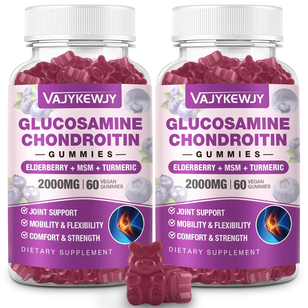2 Packs 2000mg Glucosamin Chondroitin Gummis, extra Stärke Glucosamin mit Chondroitin MSM & Turmeric, Joint Support Supplement, Antioxidant Immununterstützung - 120 Gummis