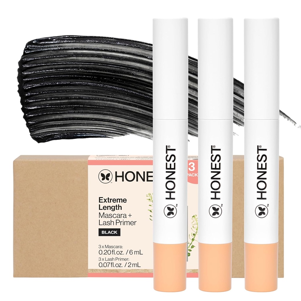 Honest Beauty 2-in-1 Extreme Lunghezza Mascara + Lash Primer 3-Pack | Cruelty Free + Sicuro per gli occhi sensibili | 0.27 fl oz ciascuno (confezione di 3)