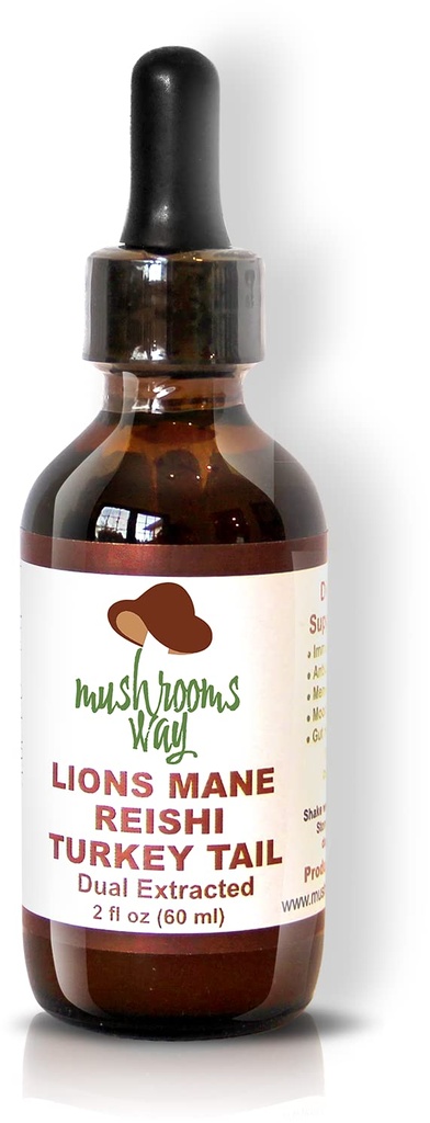 Lions Mane – Reishi – Türkei-Tail – Pilzergänzung für Immunsystem-Unterstützung – Dual-Extrakt für beste Vorteile – Brain Health, Gut Health, Heart Health – Non-GMO, Gluten Free, Vegan – 2 Fl Oz
