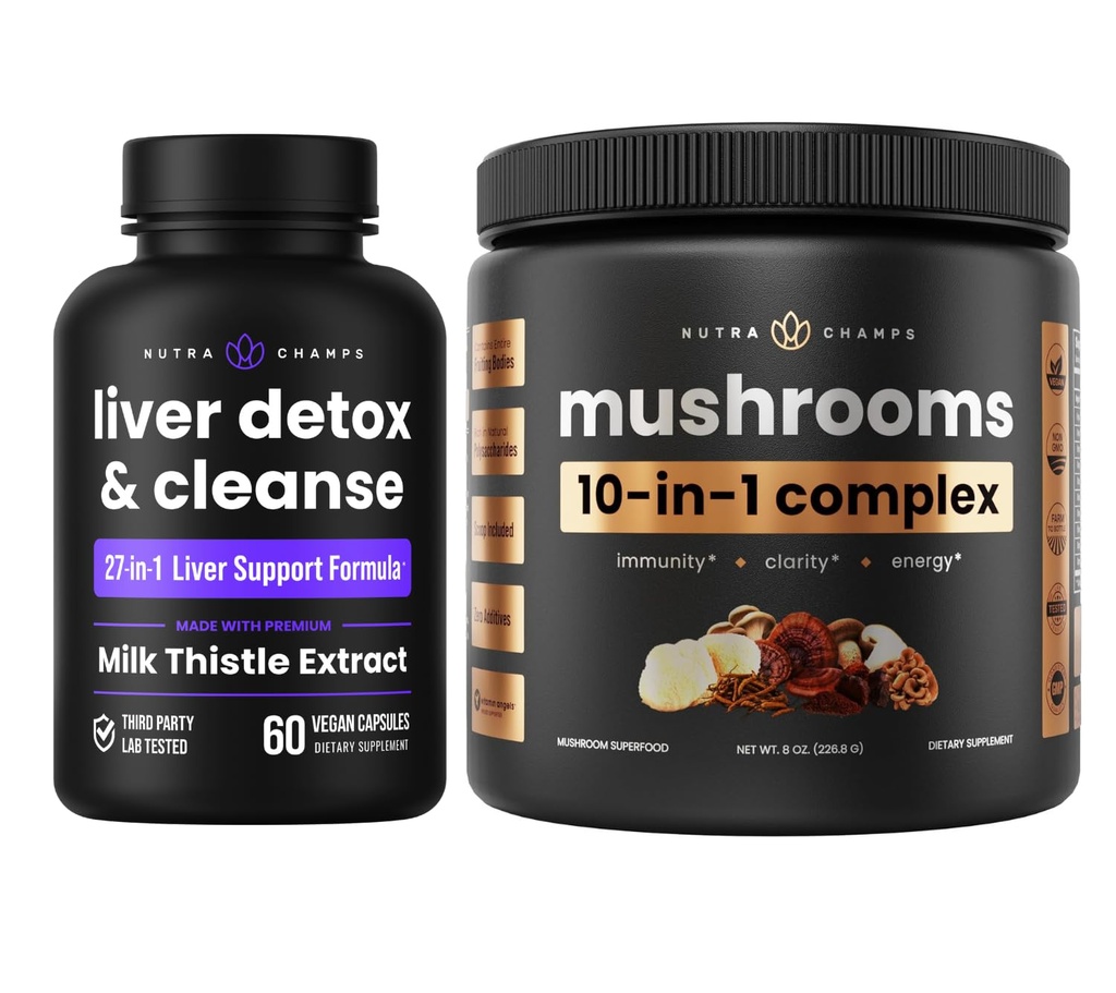 NutraChamps Liver Detox & Pilzpulver - Kognition, Detox & Immunität Bundle