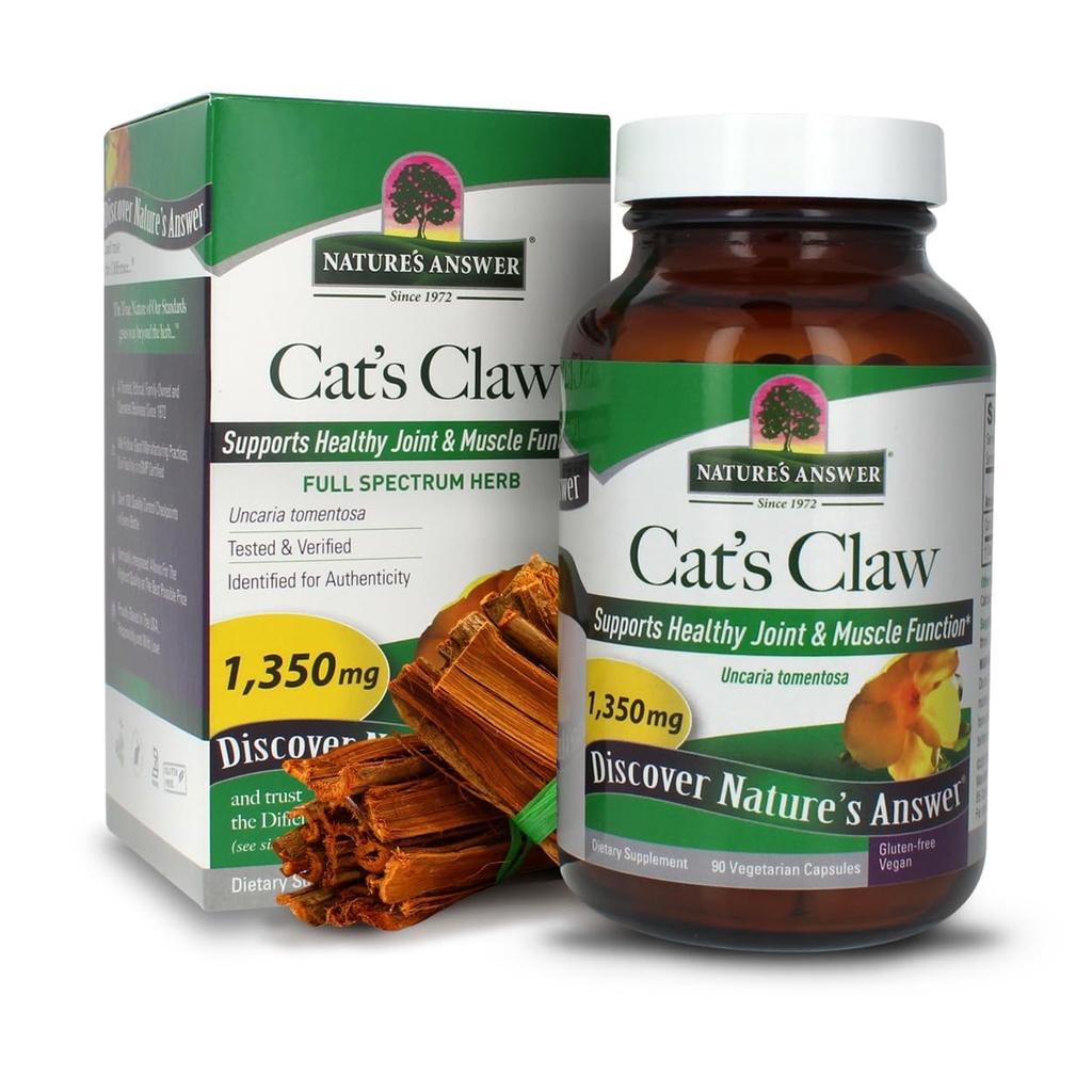 Nature's Answer Cat's Claw Inner Bark | Full Spectrum Herb | Supports Healthy Joint & Muscle Function | Gluten-Free, Vegan/Vegetarian & Kosher Certified | 90ct Capsules