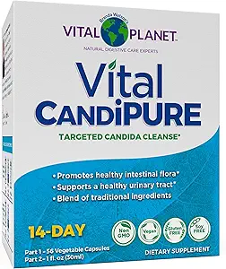 Planète Vital - Vital CandiPURE Nettoyage intestinal formulé pour maintenir un équilibre intestinal sain, 2-Partie - 14 jours Kit, 56 Capsules, et 1fl oz extrait de plantes liquides