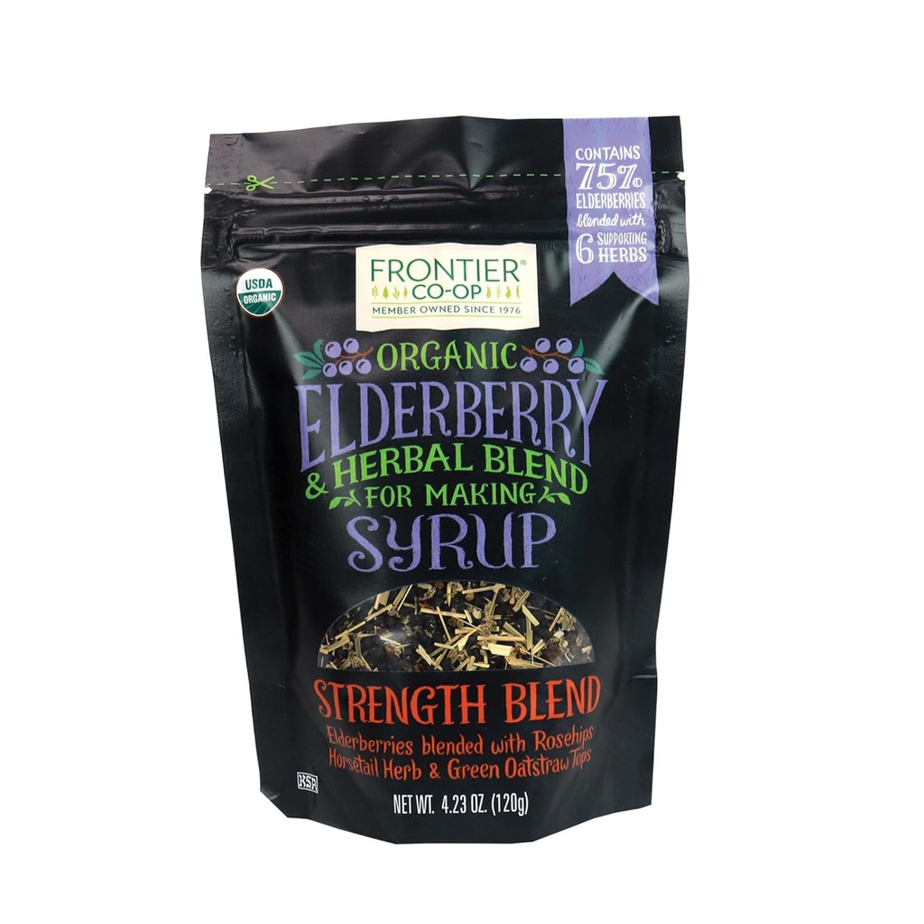 Frontier Co-op Organic Elderberry, 4.23 Ounce Bag | Getrocknete Elderberries für die Herstellung von Syrup | Kosher | Perfekt für Tee und Kräutermischungen