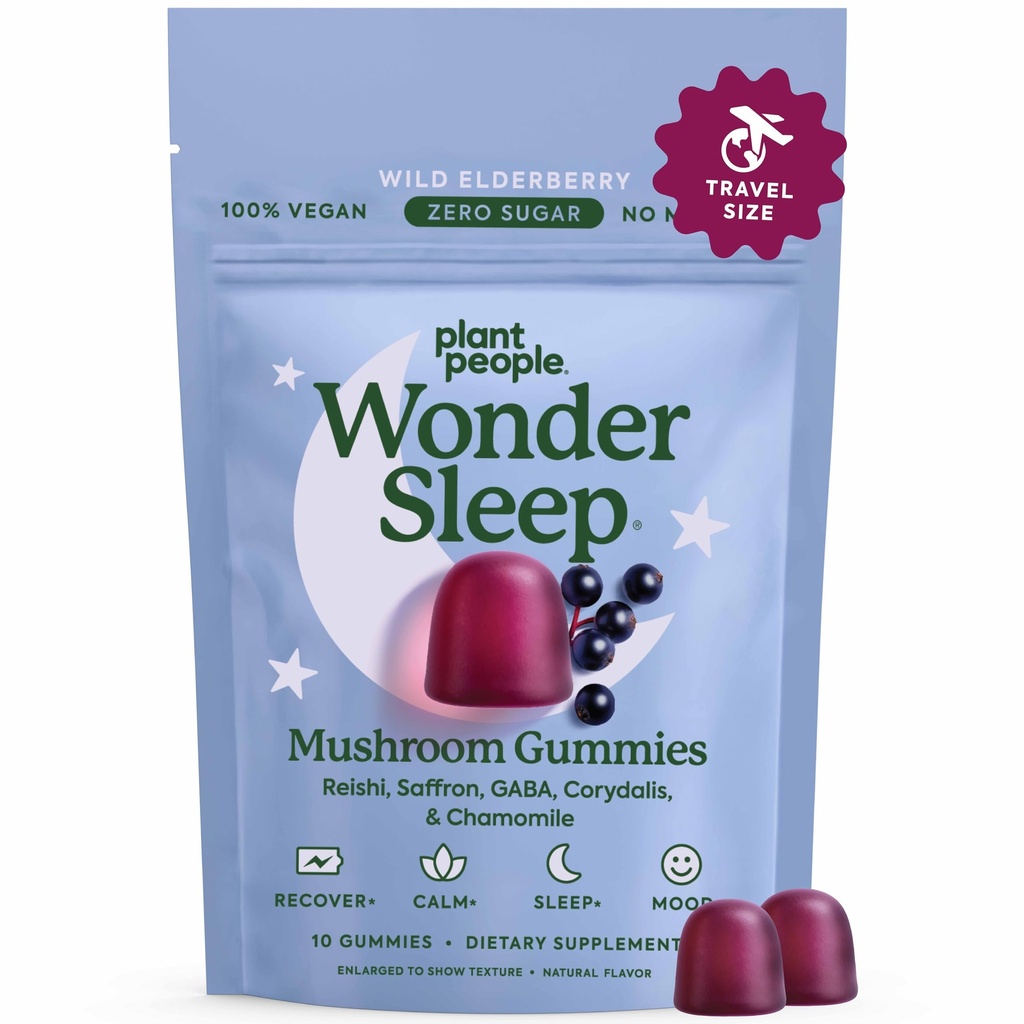 Plant People WonderSleep Champignon Gommies Supplément Mini avec Reishi Super Champignons, Safran, Wild Elderberry Flavor No Sugar Vegan-friendly & Gluten-Free Taille d'essai